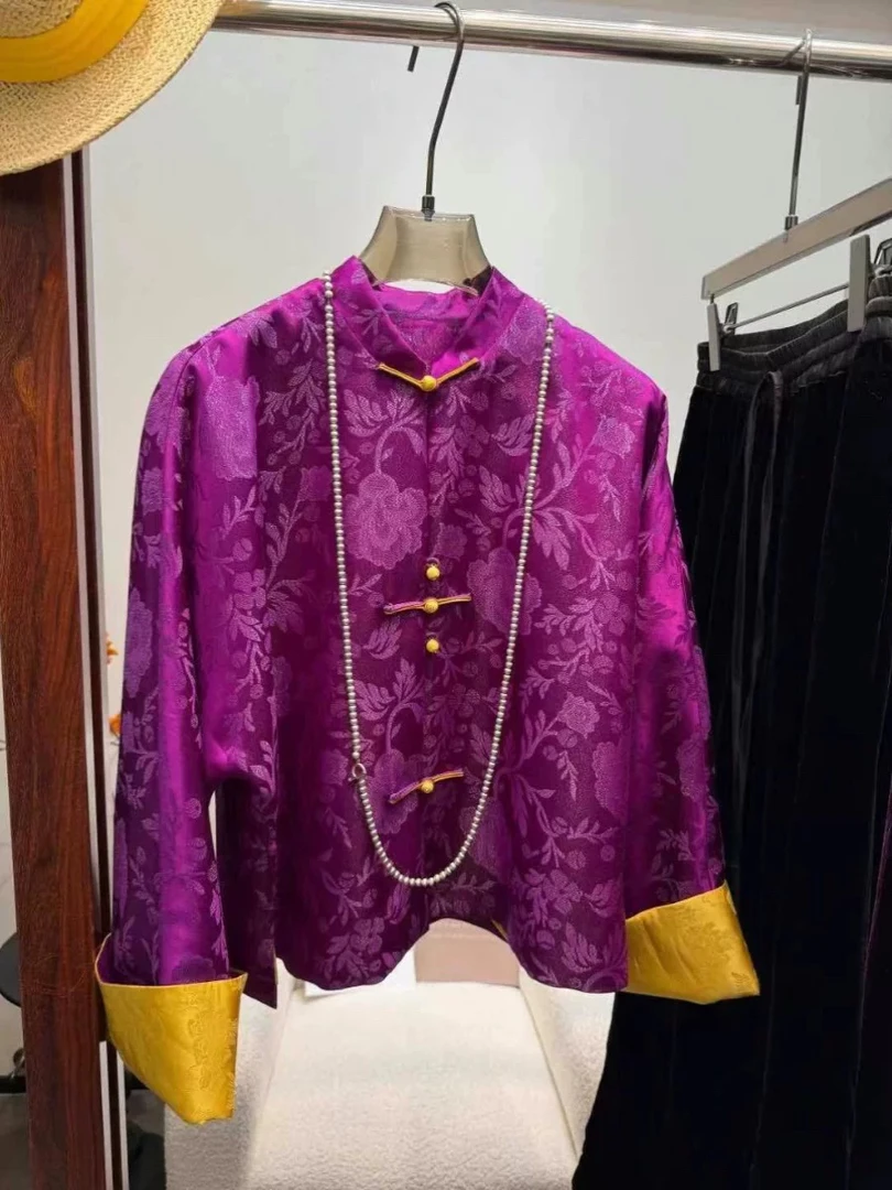 新中式真丝织金提花外套女气质时尚长袖