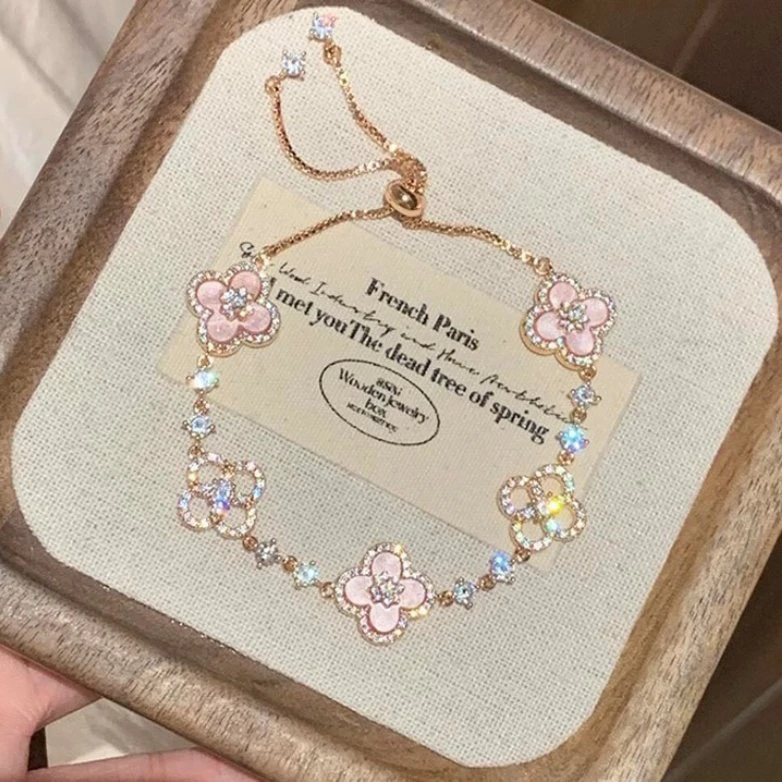 铜合金手链 中古粉色四叶草手链