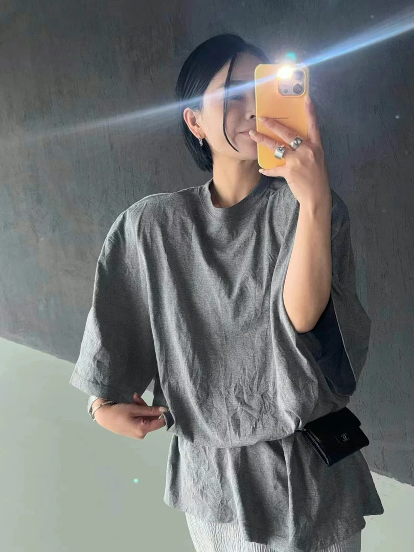 Az LongQuan 摩卡棕垫肩tee 设计师新款百搭休闲tee g2113