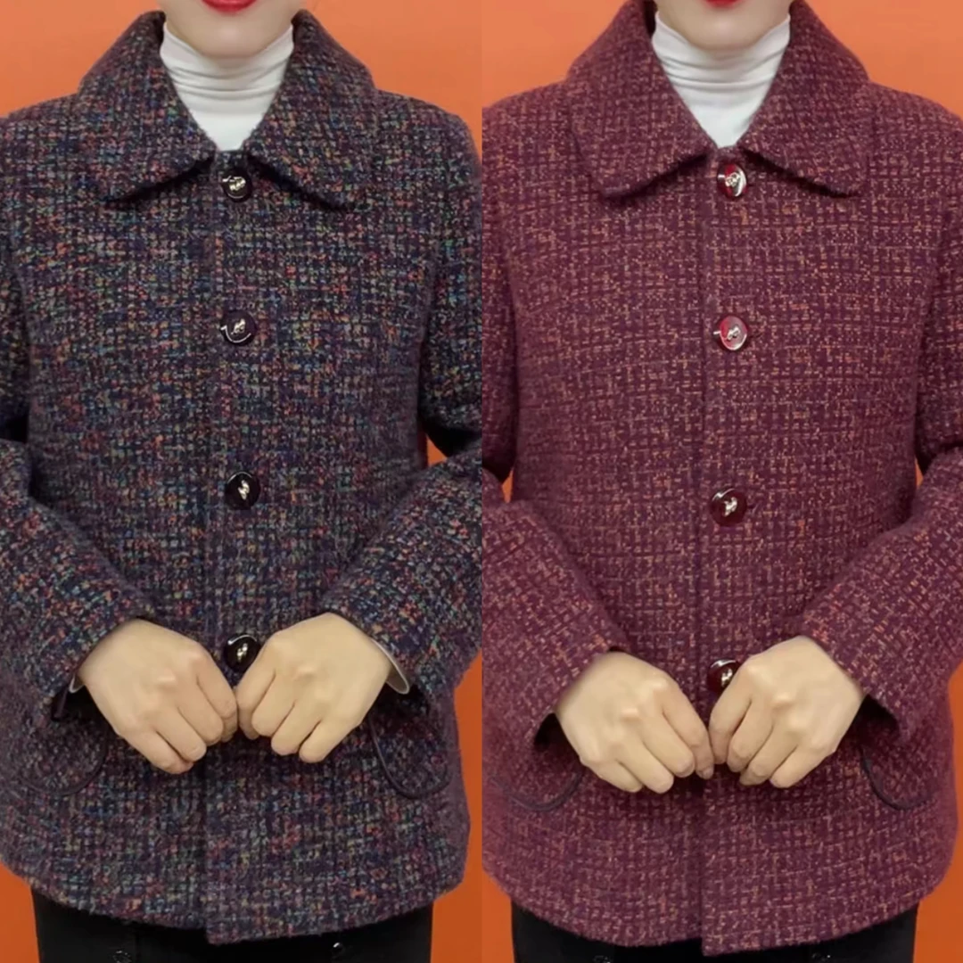 秋冬新款加厚翻领中老年妈妈外套保暖时尚宽松上衣