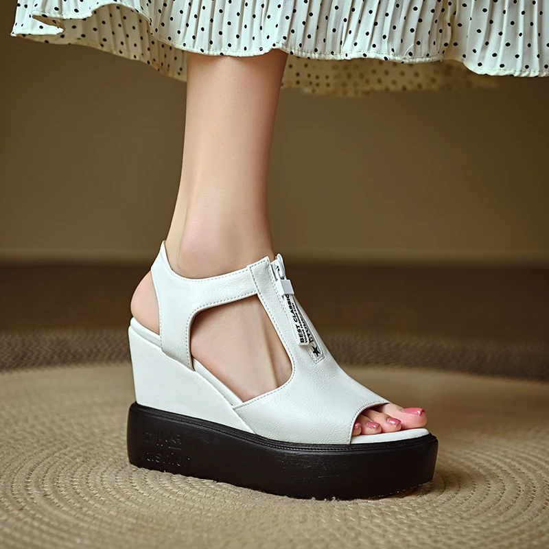 11厘米坡跟女士凉鞋女夏季小个子增高防水台厚底露趾高跟鞋不累脚