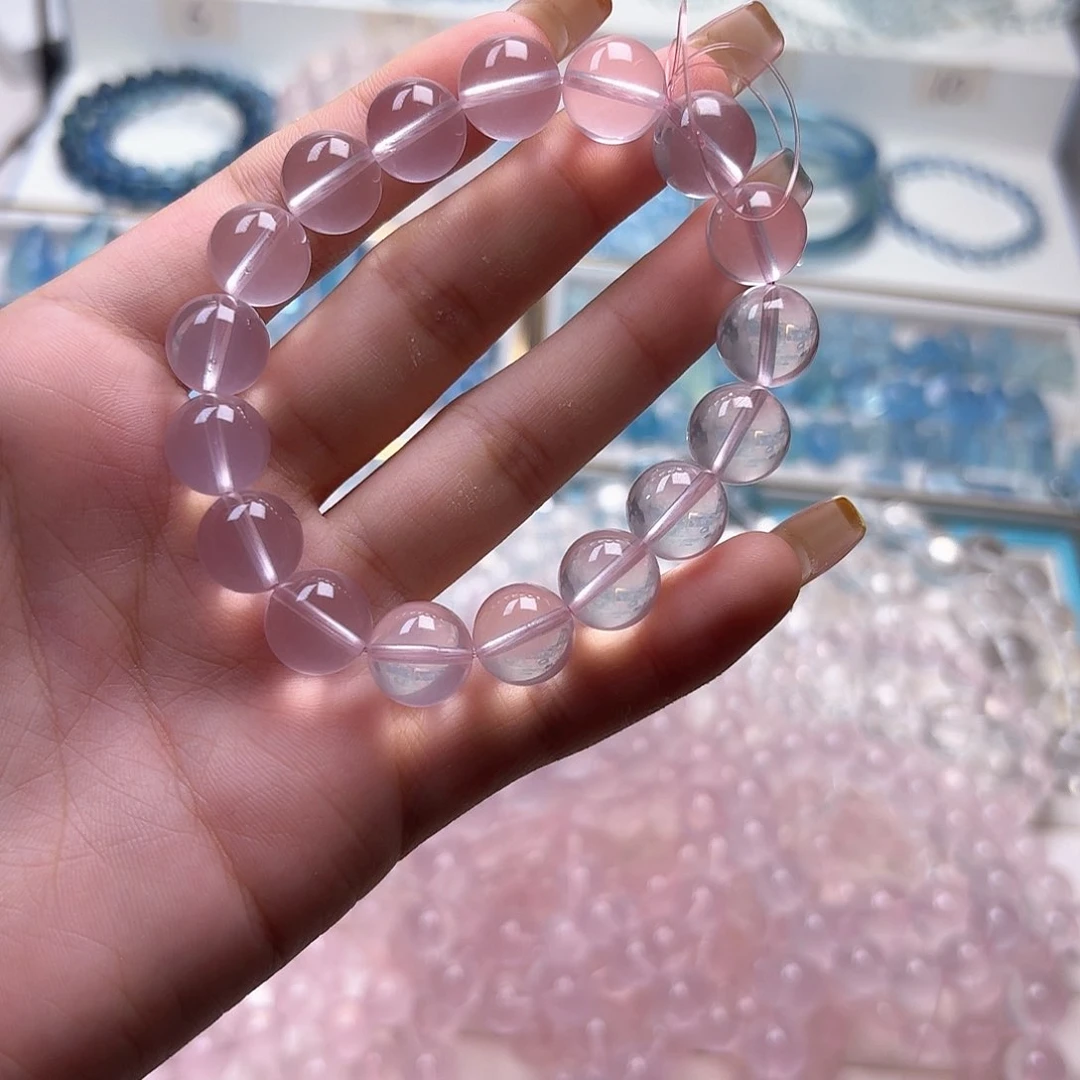 芙蓉石手链未镶嵌莫粉粉水晶12左右