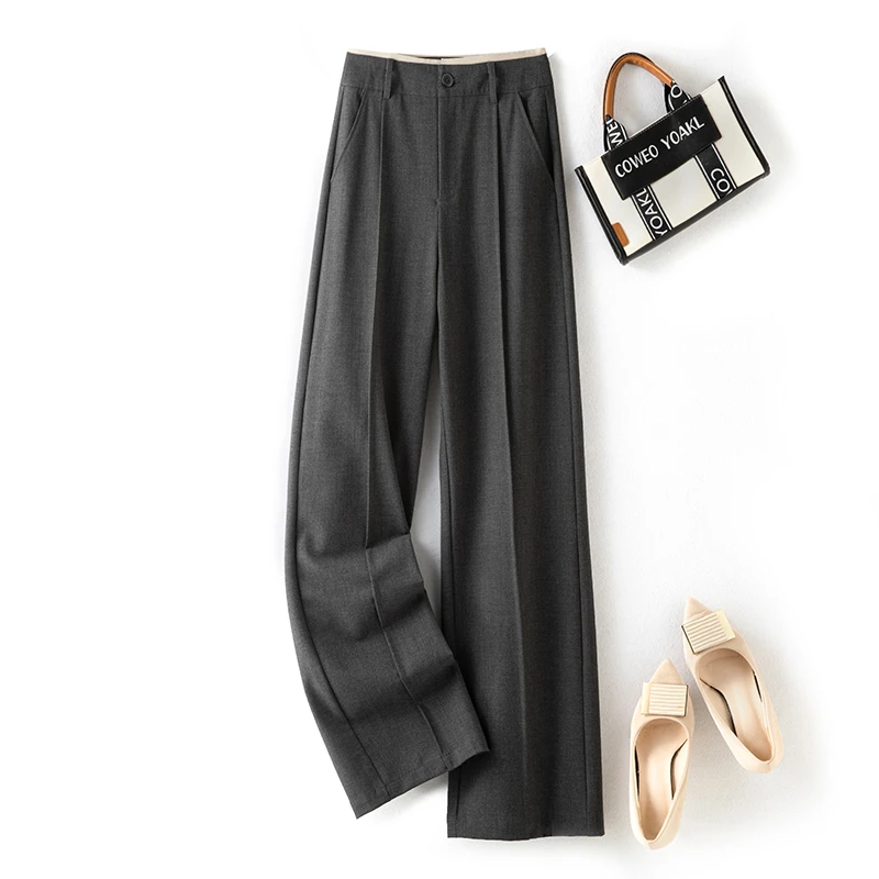 莱赛尔醋纤灰色西装裤女春秋2025新款职业通勤高级感显瘦阔腿裤
