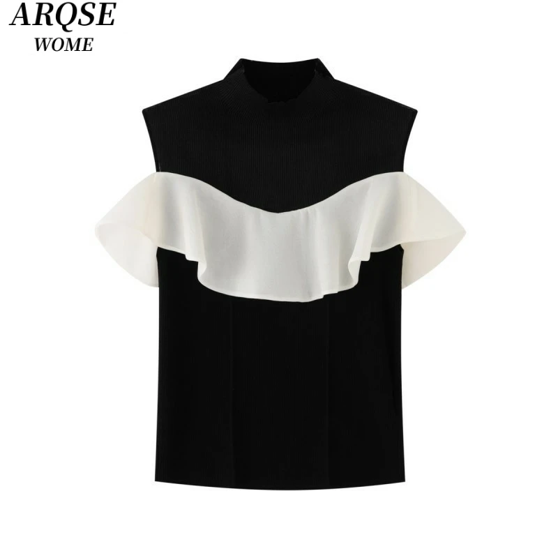 【艾家商场同款】2025春夏季新品款百搭荷叶边针织衫上衣8157