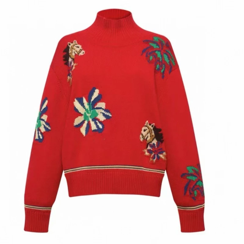 2025冬季新款时尚复古绣花套头针织衫M1028