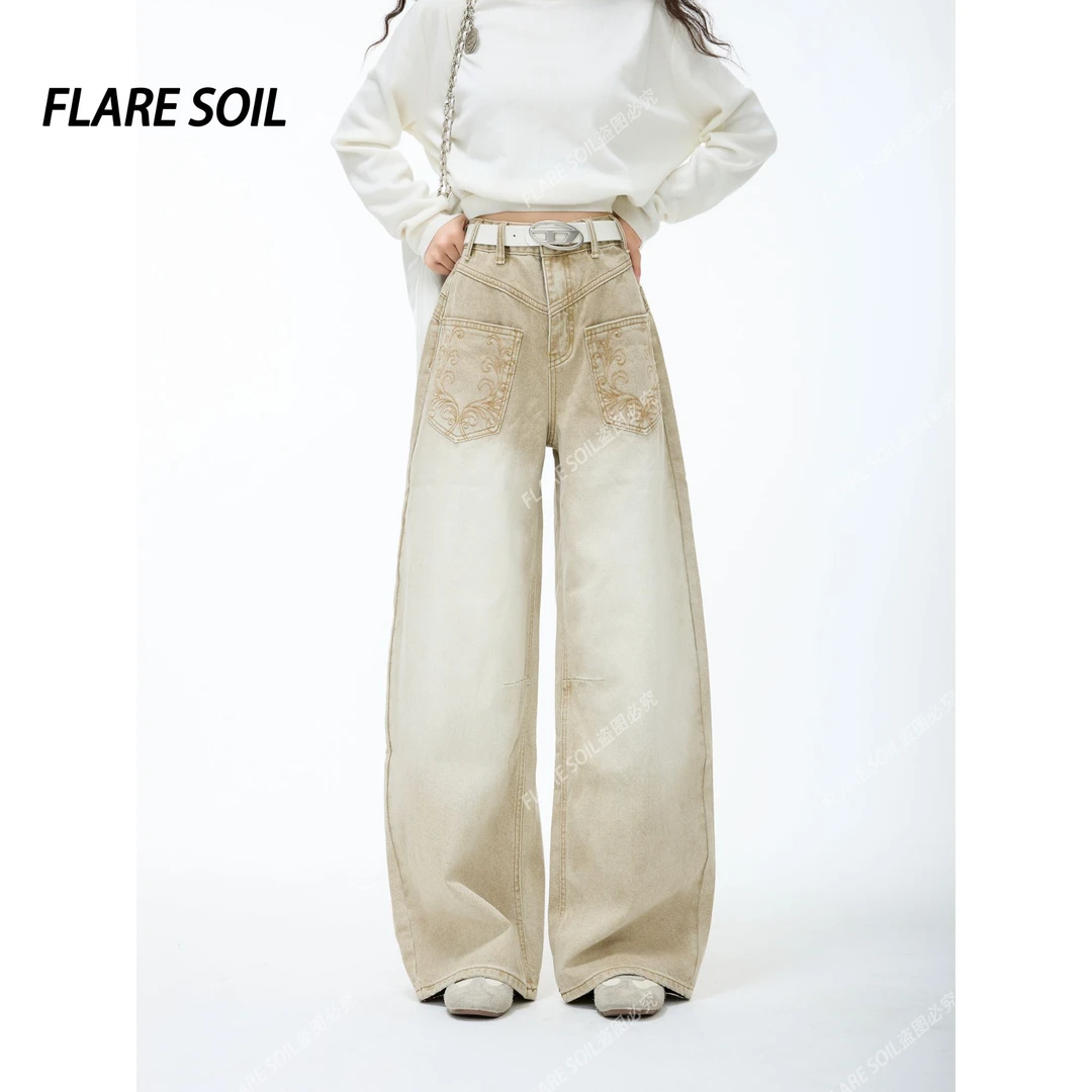 【FLARE SOIL】欧美风街头复古洗水牛仔裤口袋绣花休闲长裤 T40286B