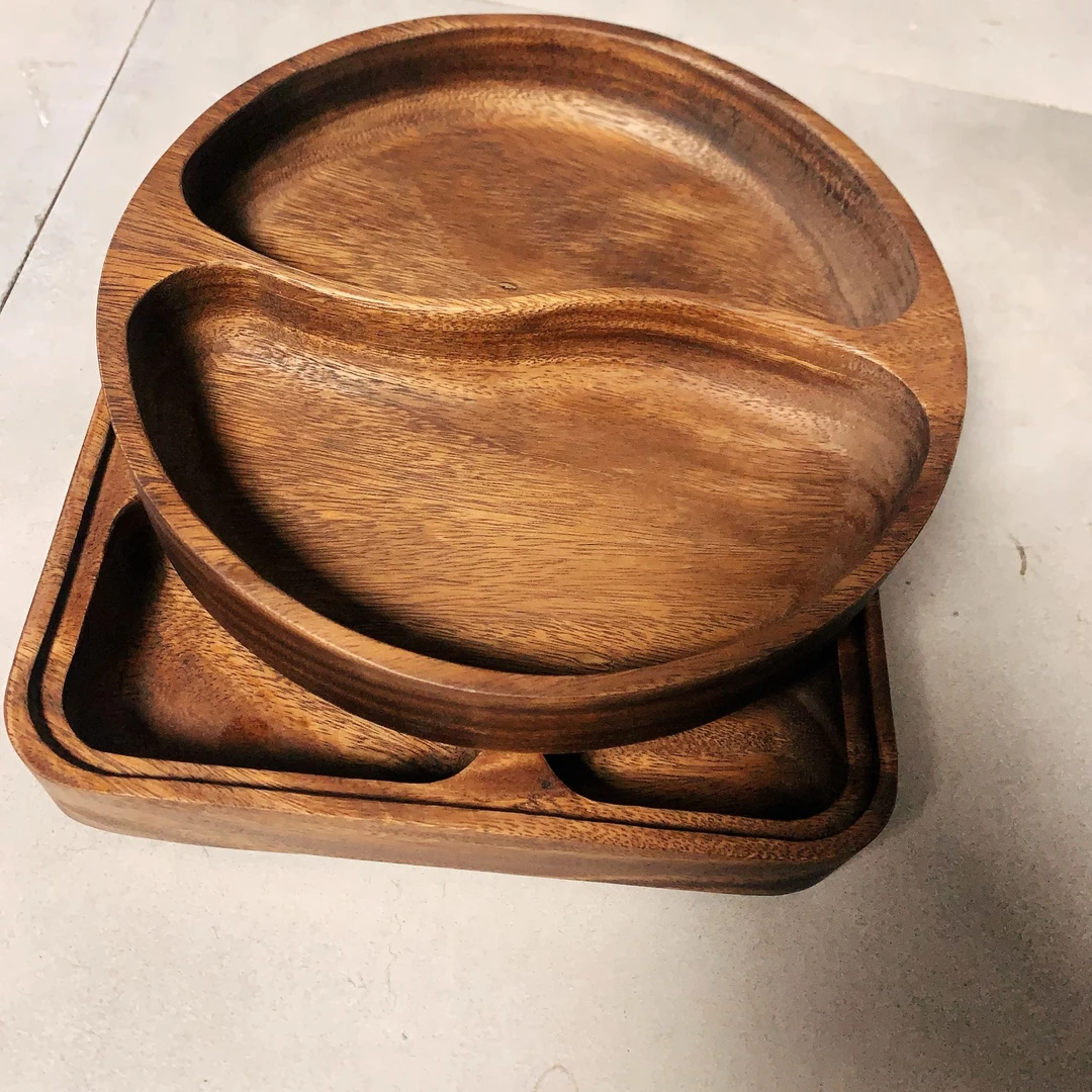 整木胡桃木果盘双格家用实木可堆叠整木分格干果零食盘干果盒水果