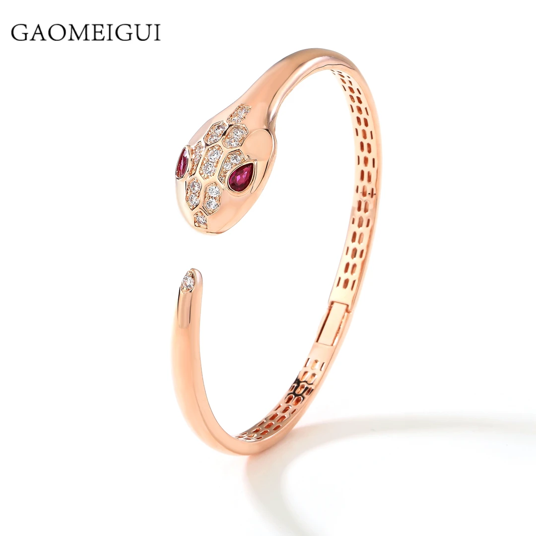合金合成锆石手镯 GAOMEIGUI品牌 G1021玫瑰金蛇高奢手镯