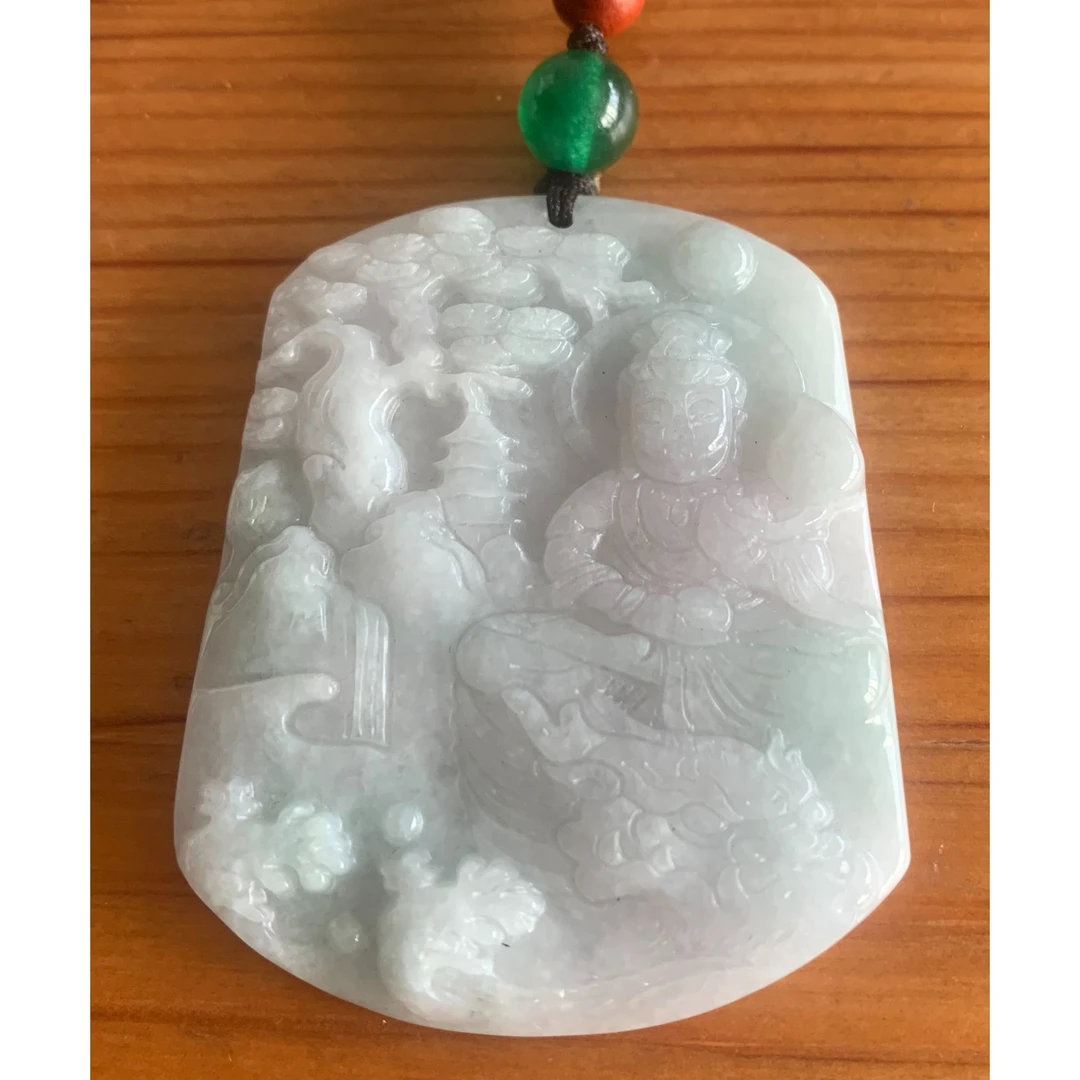 【京都玉品】缅甸天然Ａ货翡翠冰山水观音【整体52X43X7】