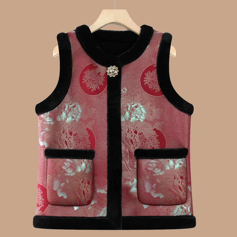 中老年保暖加厚返潮复古马甲女加厚保暖背心百搭坎肩妈妈马夹大码