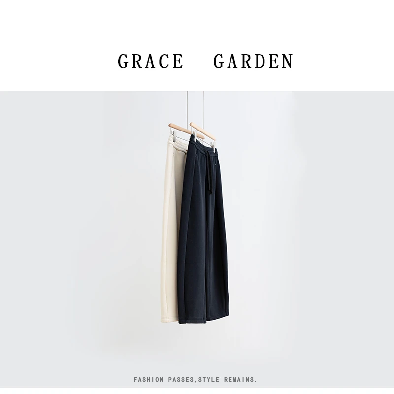 GRACE GARDEN【百搭卫裤！700g】松紧腰抽绳直筒加绒休闲裤XXK5A0807