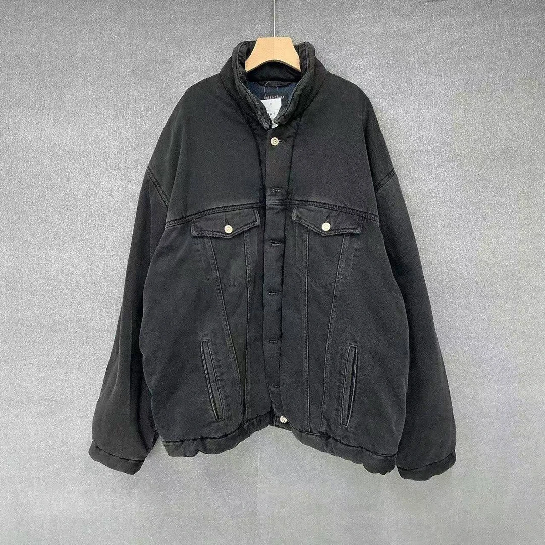 99新 Balenciaga/巴黎世家 PM拼色水洗做旧廓形牛仔棉服46码8987