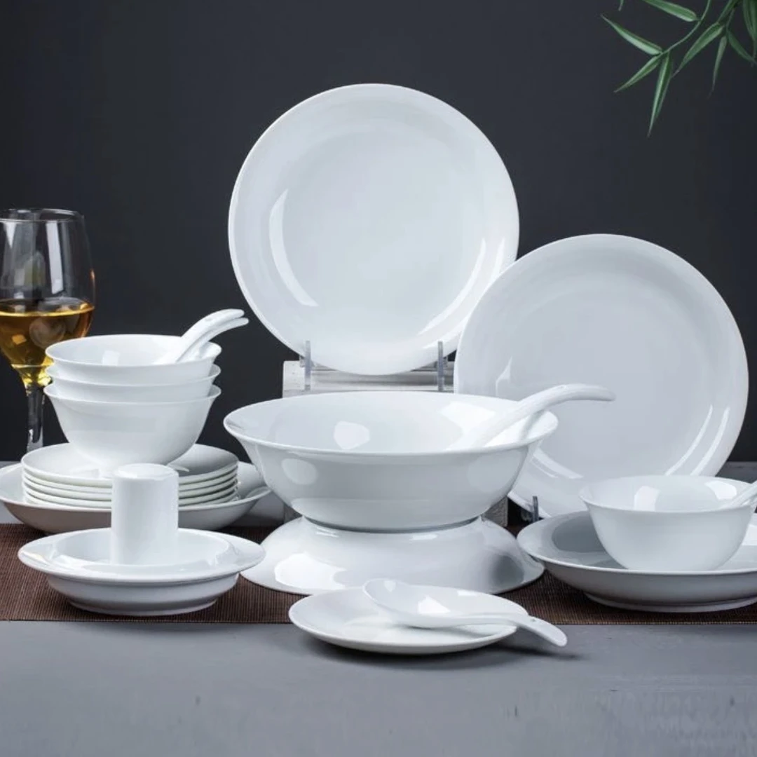 20件餐具套装正品景德镇高白瓷釉下彩家用高端纯白碗盘高白泥餐具