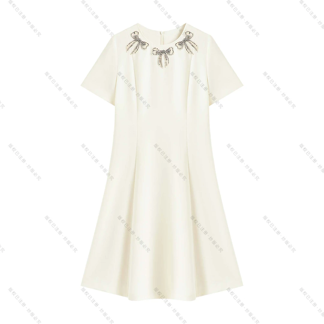 【深圳虹姐】新款重工钉珠蝴蝶结气质高定时尚连衣裙