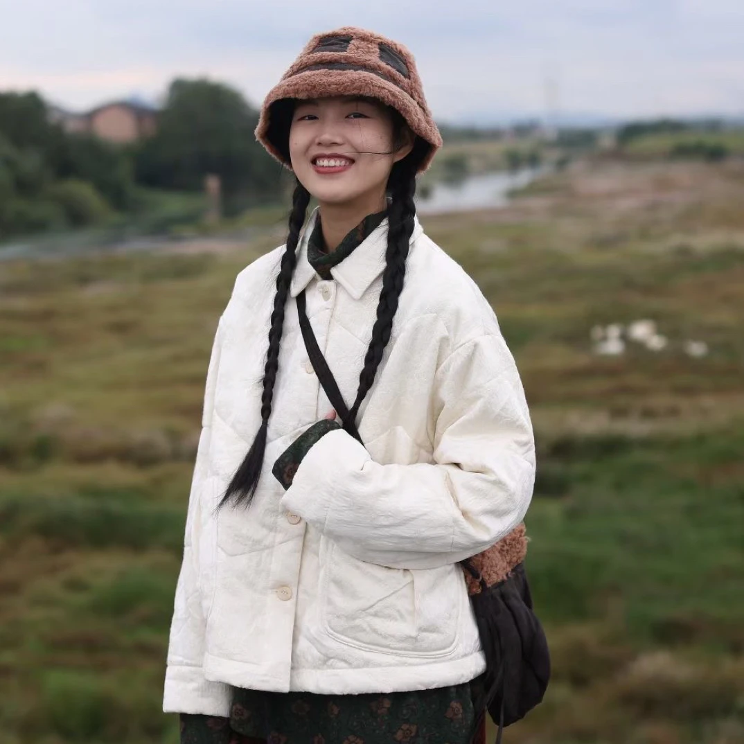 【荼】真丝羊毛复古提花短棉服上衣