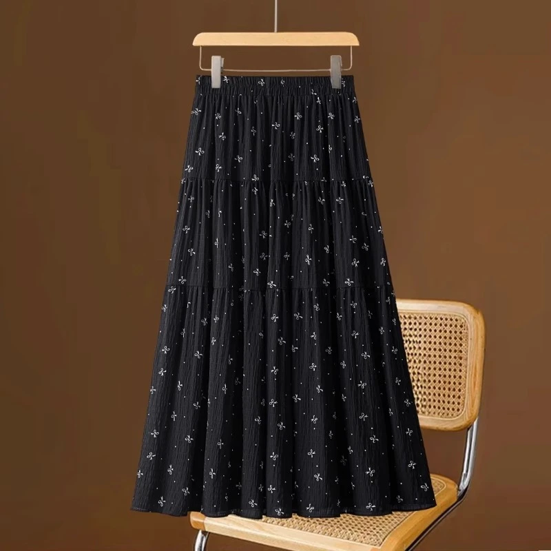 拉夏贝尔法式碎花半身裙女夏薄款2025新蝴蝶结淑女蛋糕a字百褶裙