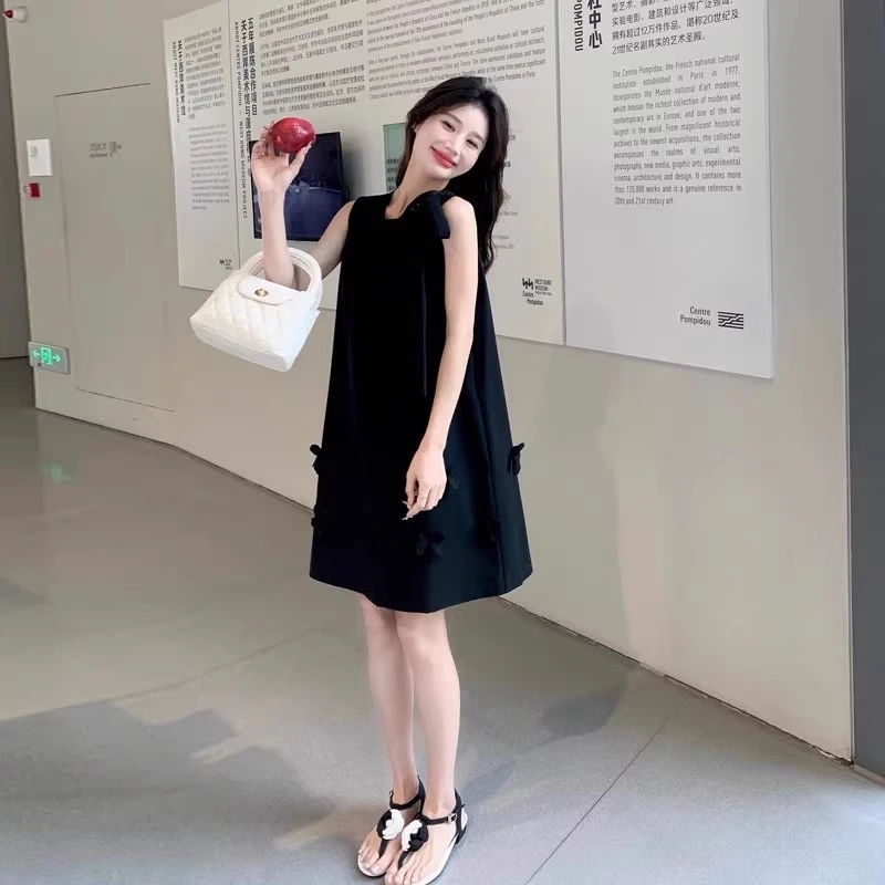 黑色无袖背心连衣裙女夏2025新款法式气质高级感千金风miu系a字裙