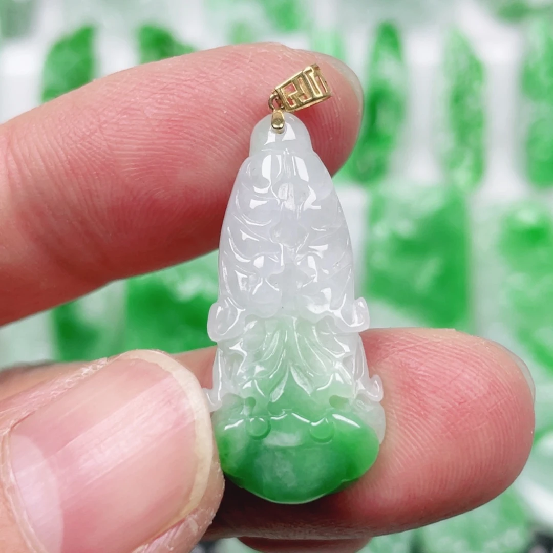 翡翠18K金镶嵌吊坠(不含链)