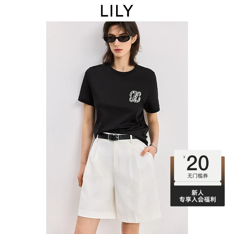 【一秒入夏】LILY2025夏新款女洋气休闲宽松字母T恤短袖125209VT944