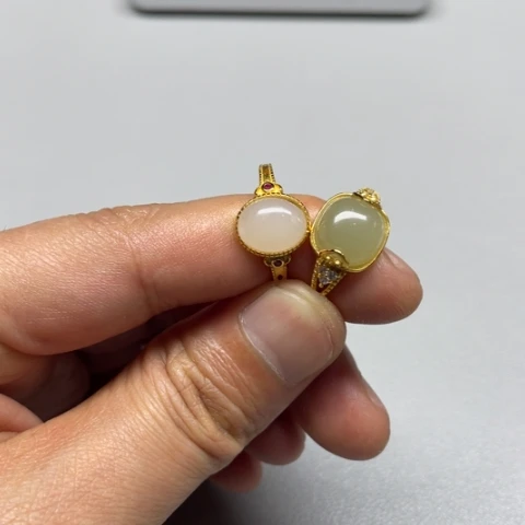 和田玉戒指银S925镶嵌非*