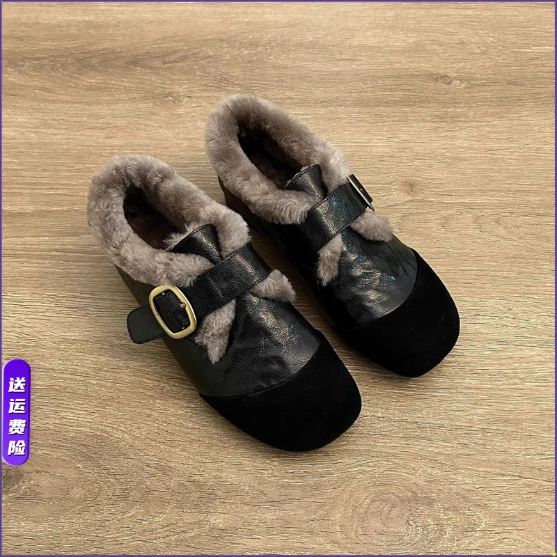 毛毛加绒保暖深口单鞋女秋冬新款玛丽珍毛毛鞋乐福鞋子百搭