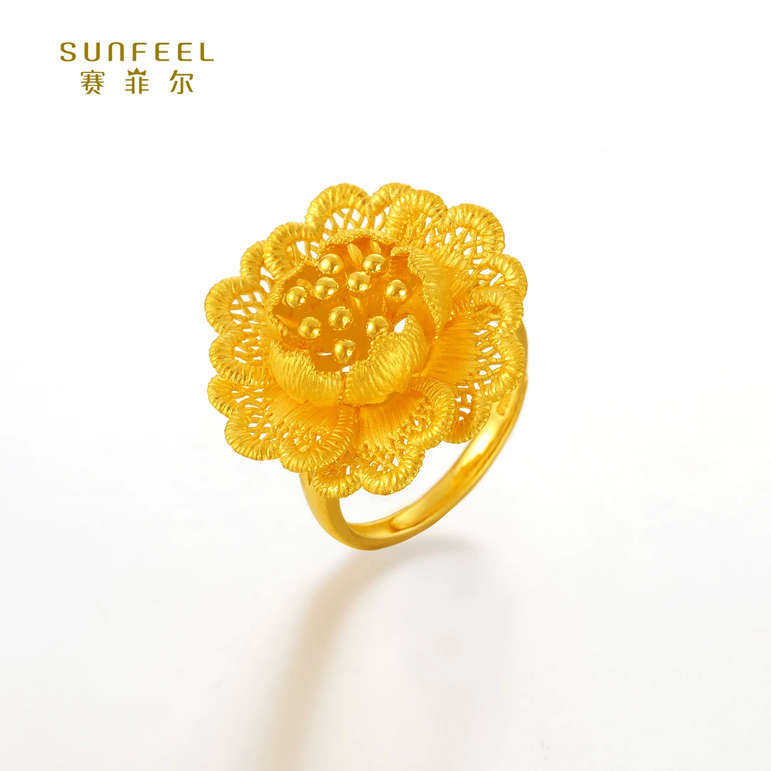 SUNFEEL/赛菲尔【一店】足金东方花悦花晨月夕芳华戒指E-JDC3002820