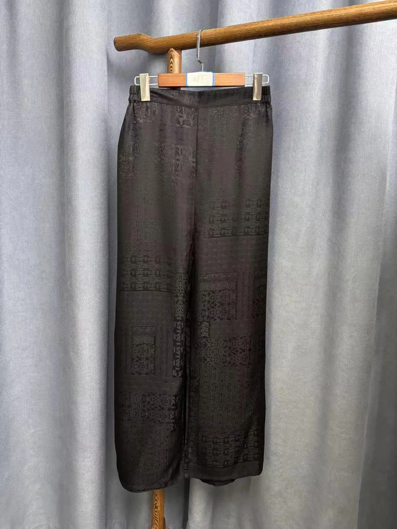 2025夏季新款桑蚕丝简约百搭宽松直筒裤女A077