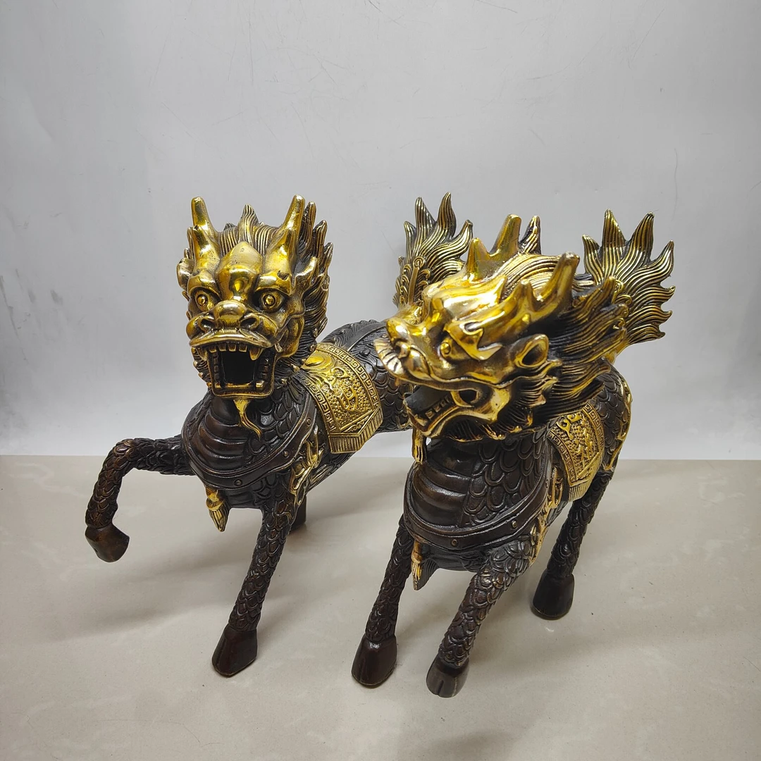 仿古铜火麒麟一对财福麒麟家乔迁开业工艺礼品家居摆件重约3500克