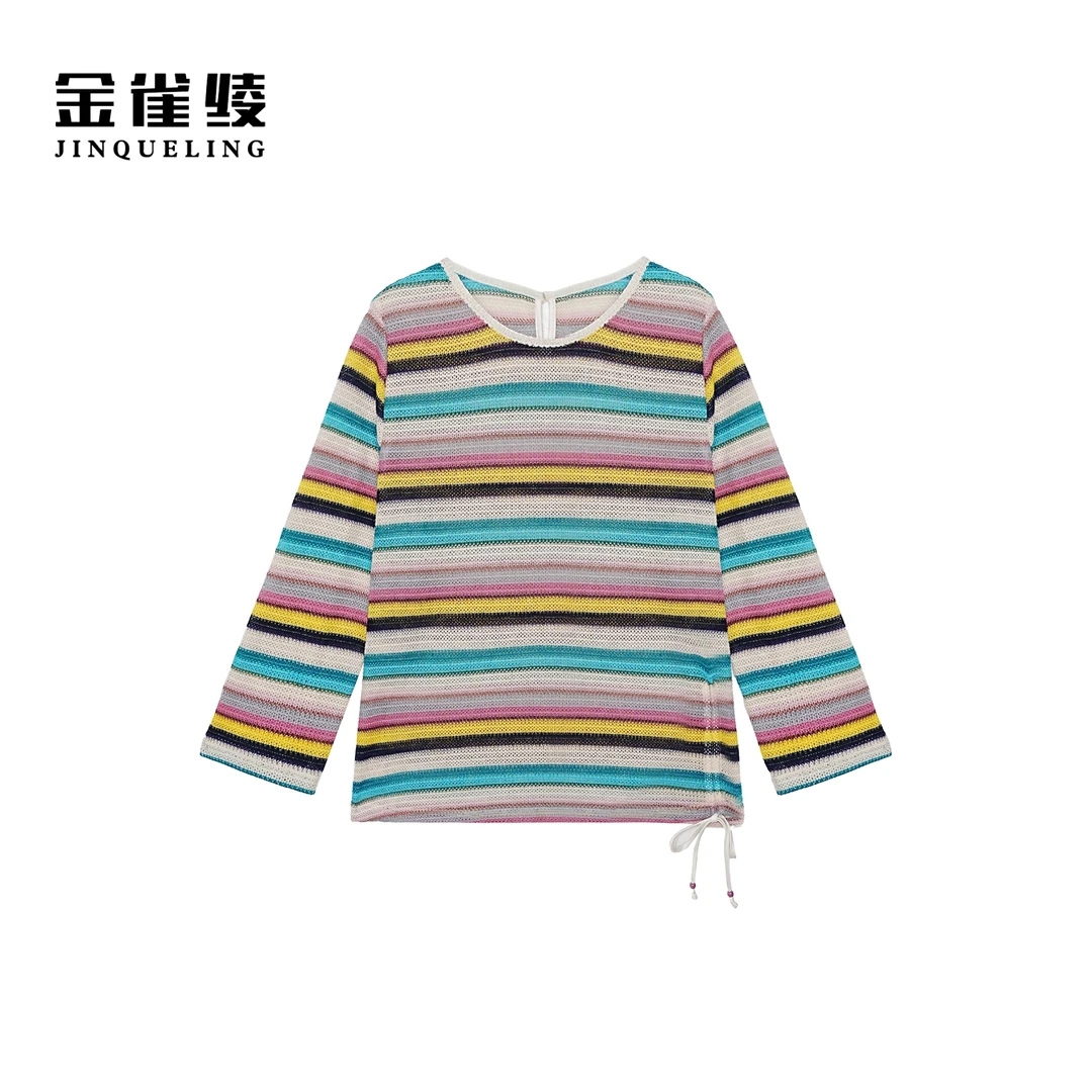 金雀绫【彩虹衫】设计款条纹减龄针织工艺加宽加大小衫SZA2SY503