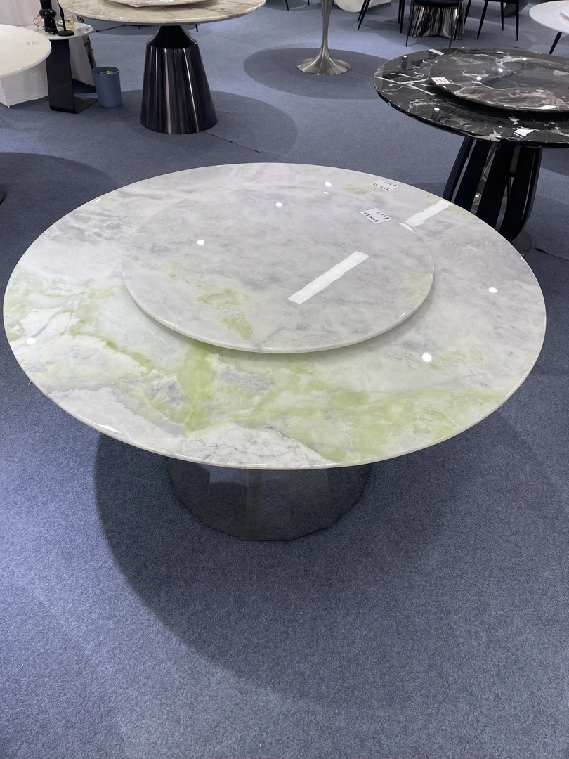 莫奈印象意式轻奢进口天然长方形奢石餐桌家用天然大理石餐桌饭桌