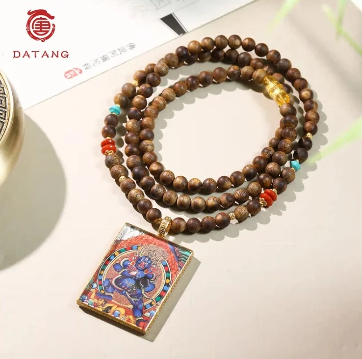 【准菩提】大翻身双面佛唐卡18K沉香项链X31200-5.5