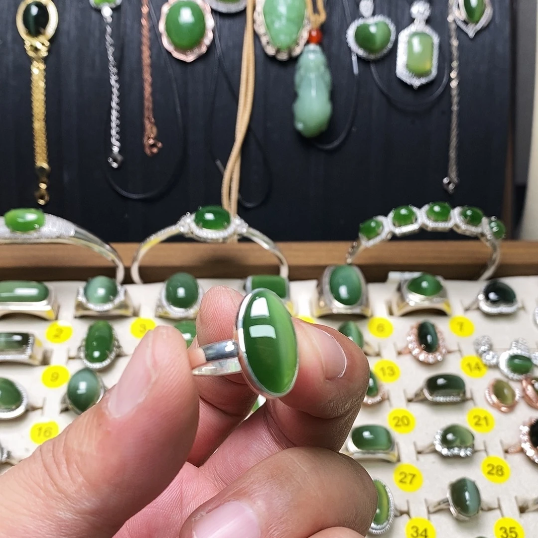 和田玉(碧玉)银S925镶嵌戒指
