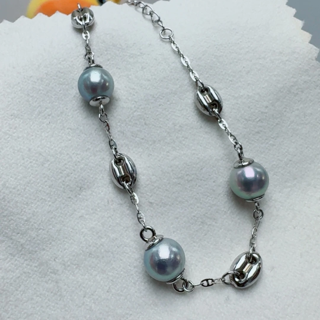 银S925镶嵌海水珍珠手链@@ys312