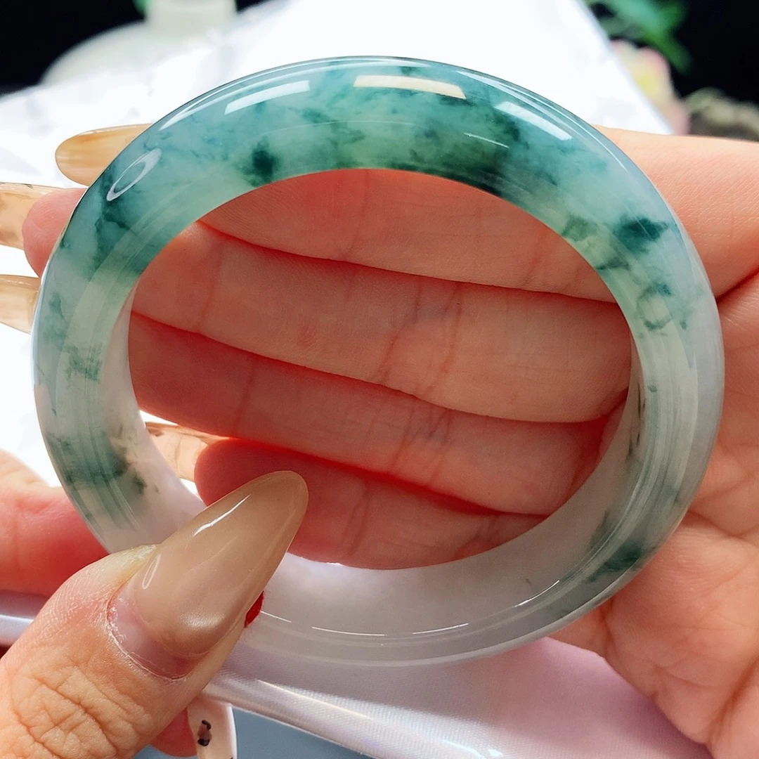 未镶嵌手镯翡翠姨*冰飘绿花