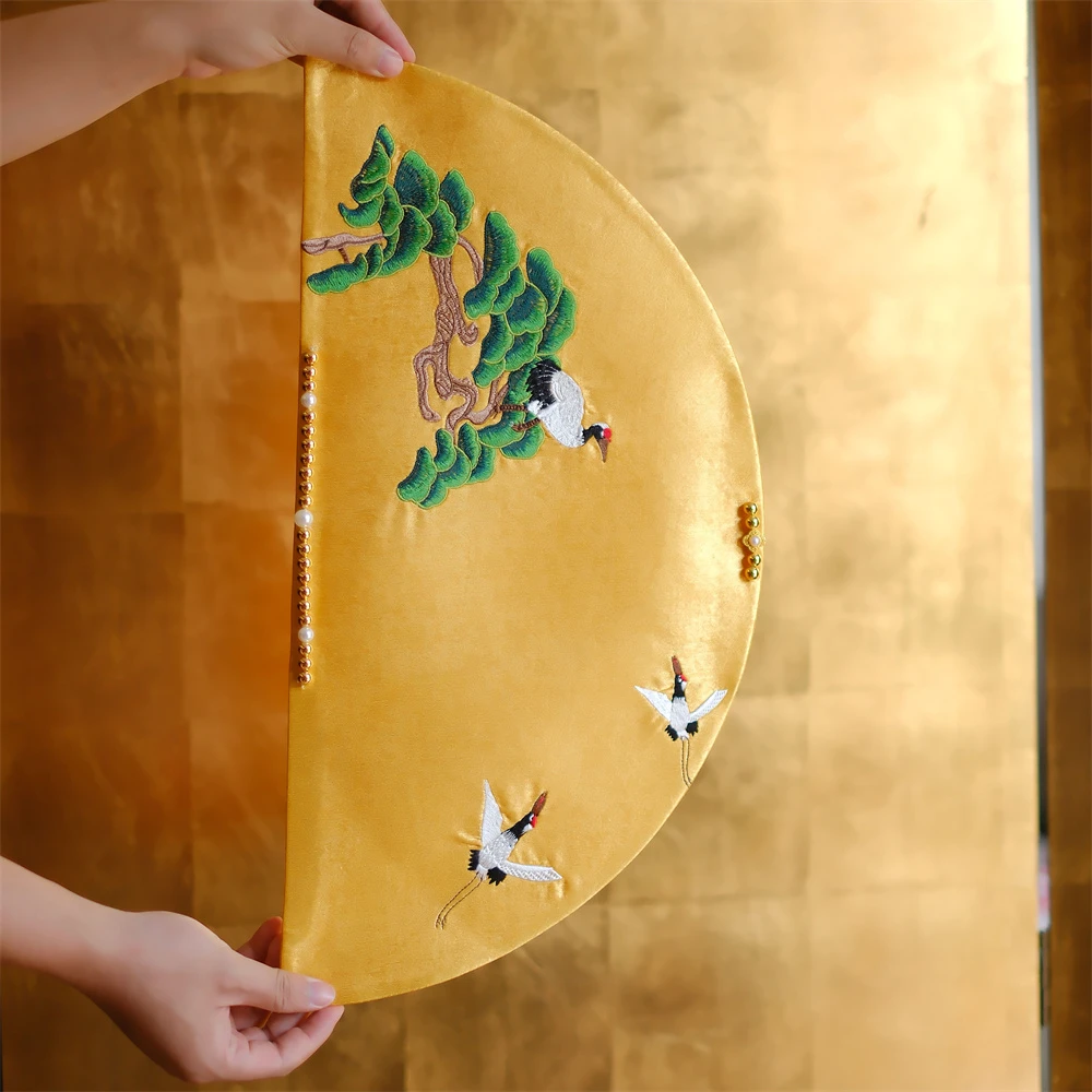 问春风【鹤鸣九皋】黄金色扇形茶席加厚防烫隔热泡茶垫茶席24*49