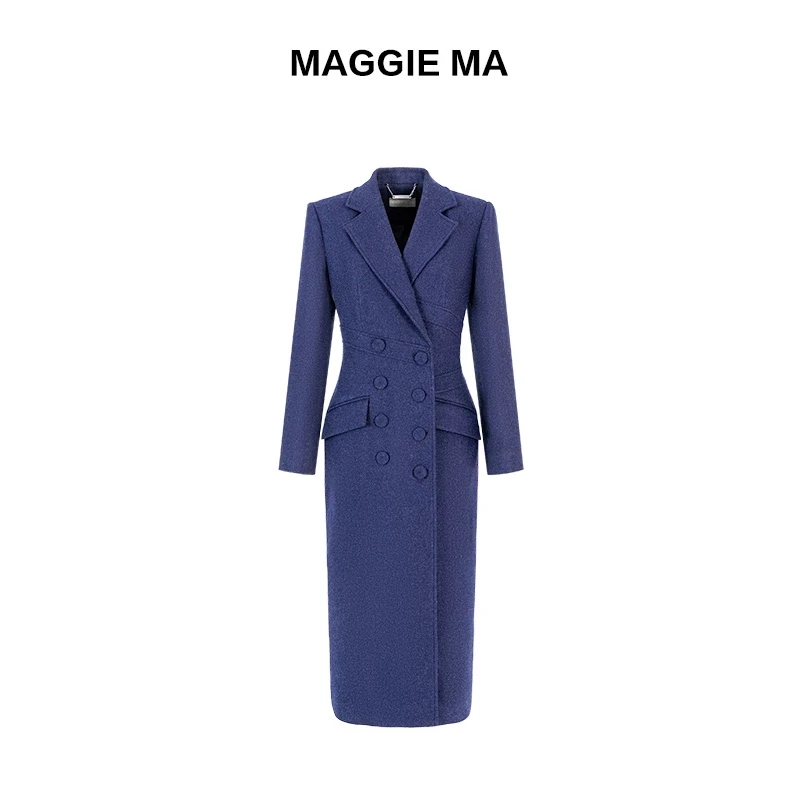 MAGGIEMA马婧设计师款西装领气质收腰双排毛呢马靖设计师965C