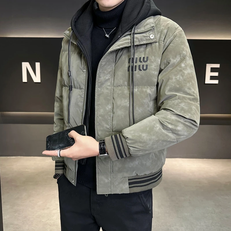 男士羽绒服假两件连帽加厚新款加厚衣服加厚潮牌高级感外套男