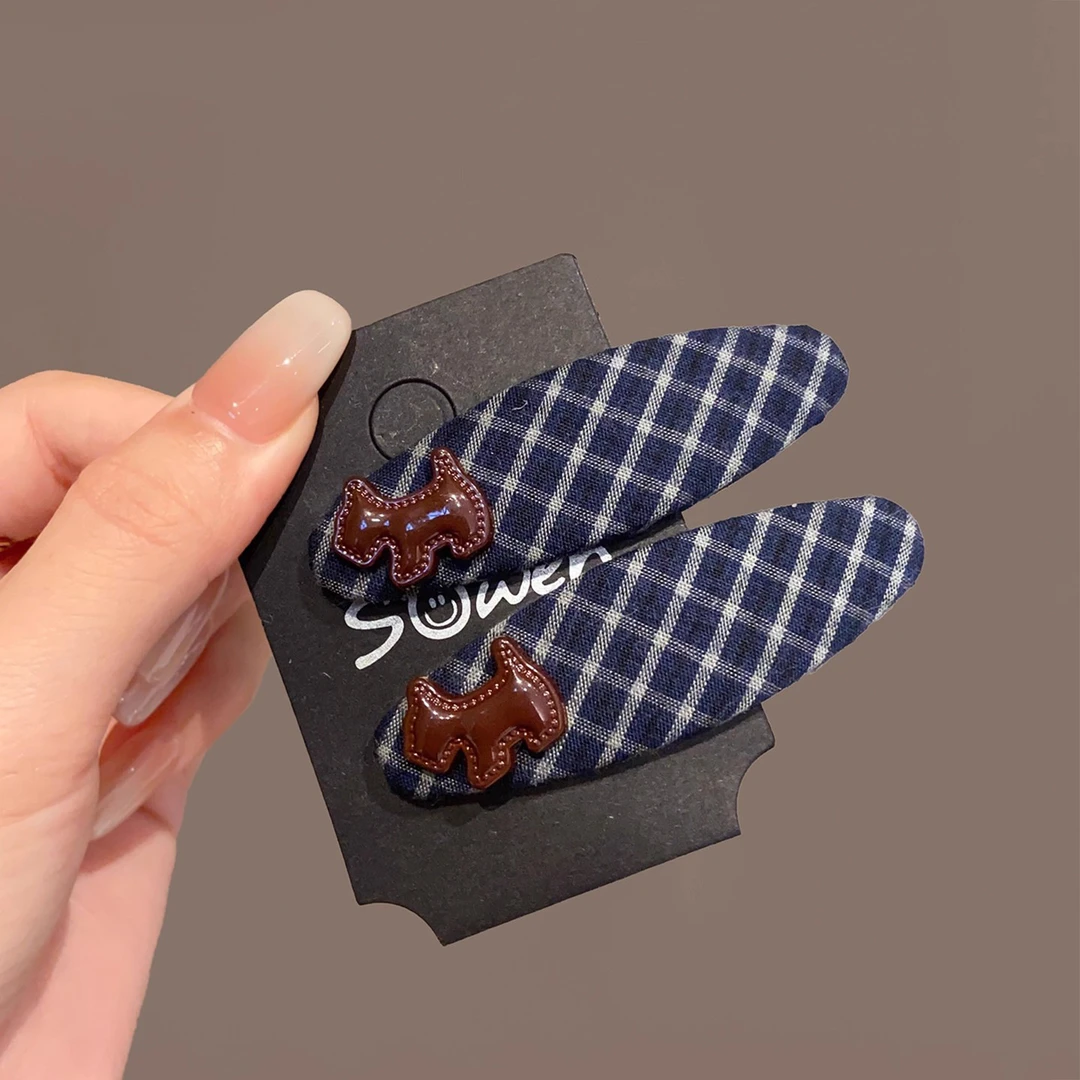 韩系格纹小狗发夹女2025新款高级感侧边刘海夹时尚百搭碎发bb夹子