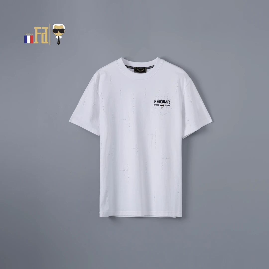 FEIDIMR 265568 全棉微阔欧潮满天星异形钻精致进口老佛爷圆领