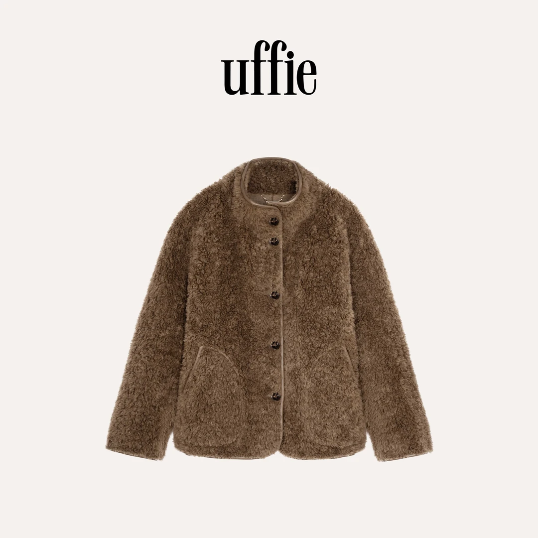 UFFIE于绘 泰迪卷 皮边短外套