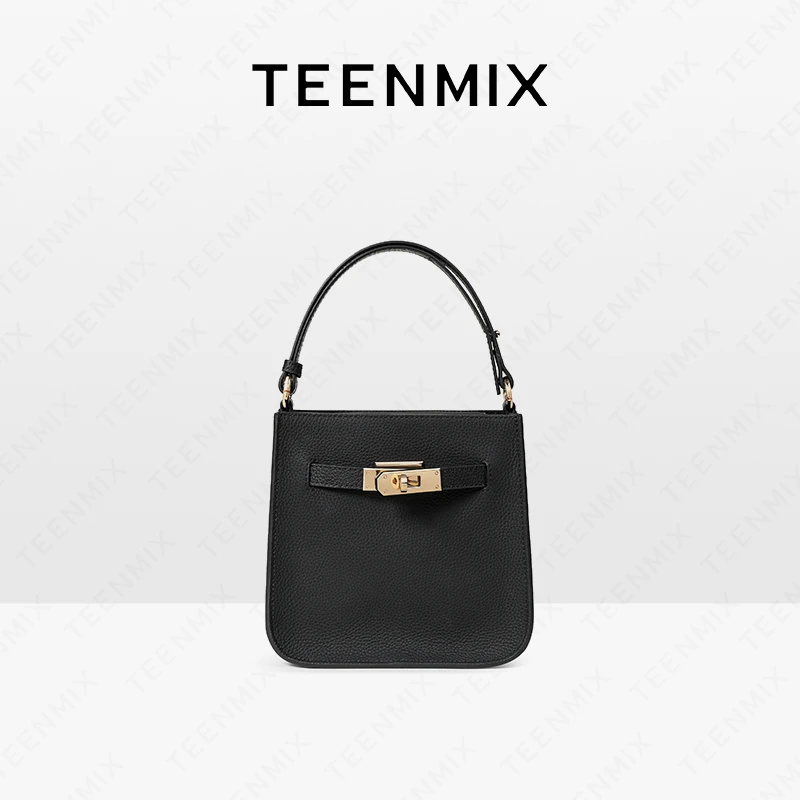 天美意女包2025新款水桶包高级感头层牛皮单肩包女式斜挎包手提包