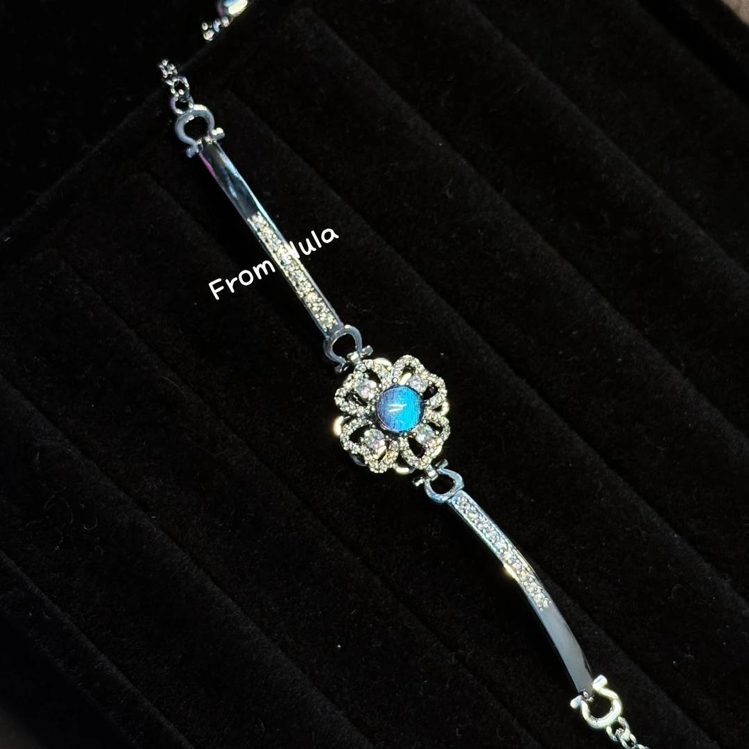 合金合成锆石手链 转运百搭大蓝闪蝶标本手链蓝色饰品轻奢小众