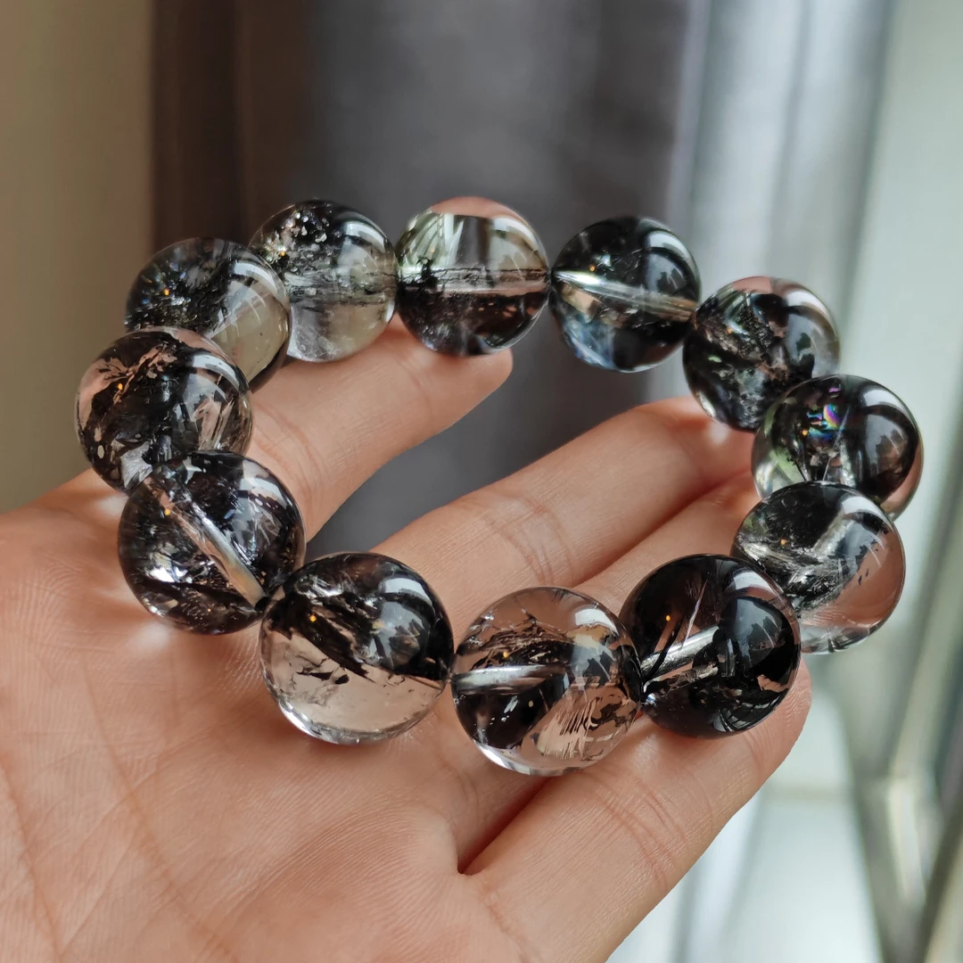 SL02天然黑闪灵水晶手链男女款时尚百搭水晶手串多样性发一