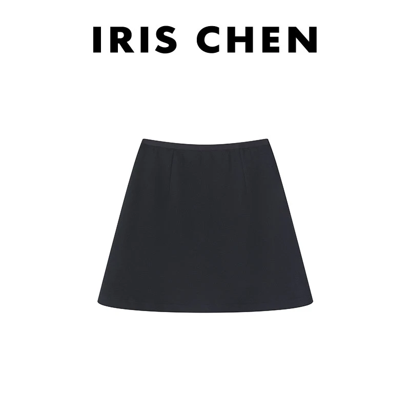 IRIS CHEN 高腰裙 25秋冬“醋酸羊驼绒”加厚松紧腰A字短裙25DQ884