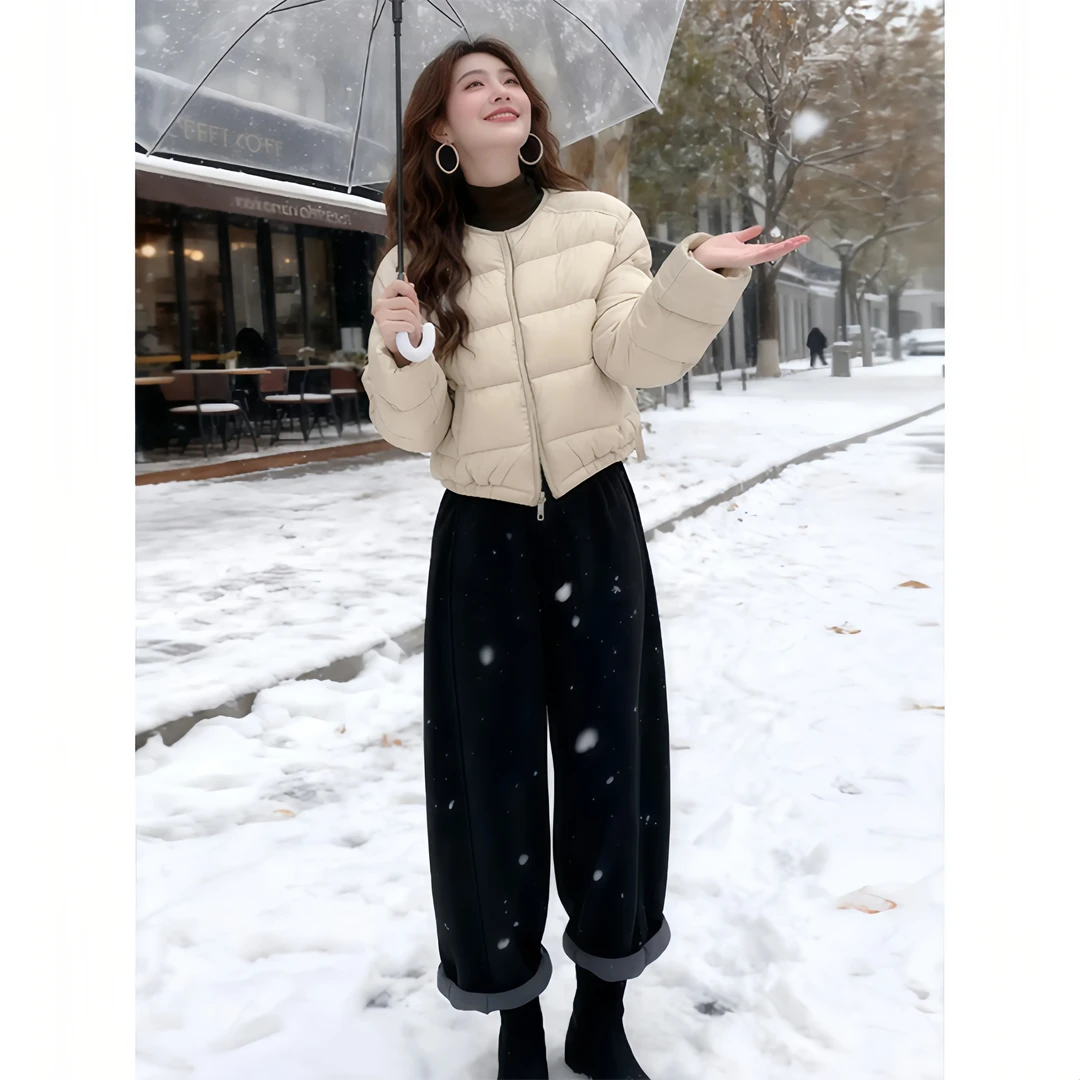 网红设计感圆领长袖棉服女2025新款小众洋气时尚百搭显瘦潮流衣服