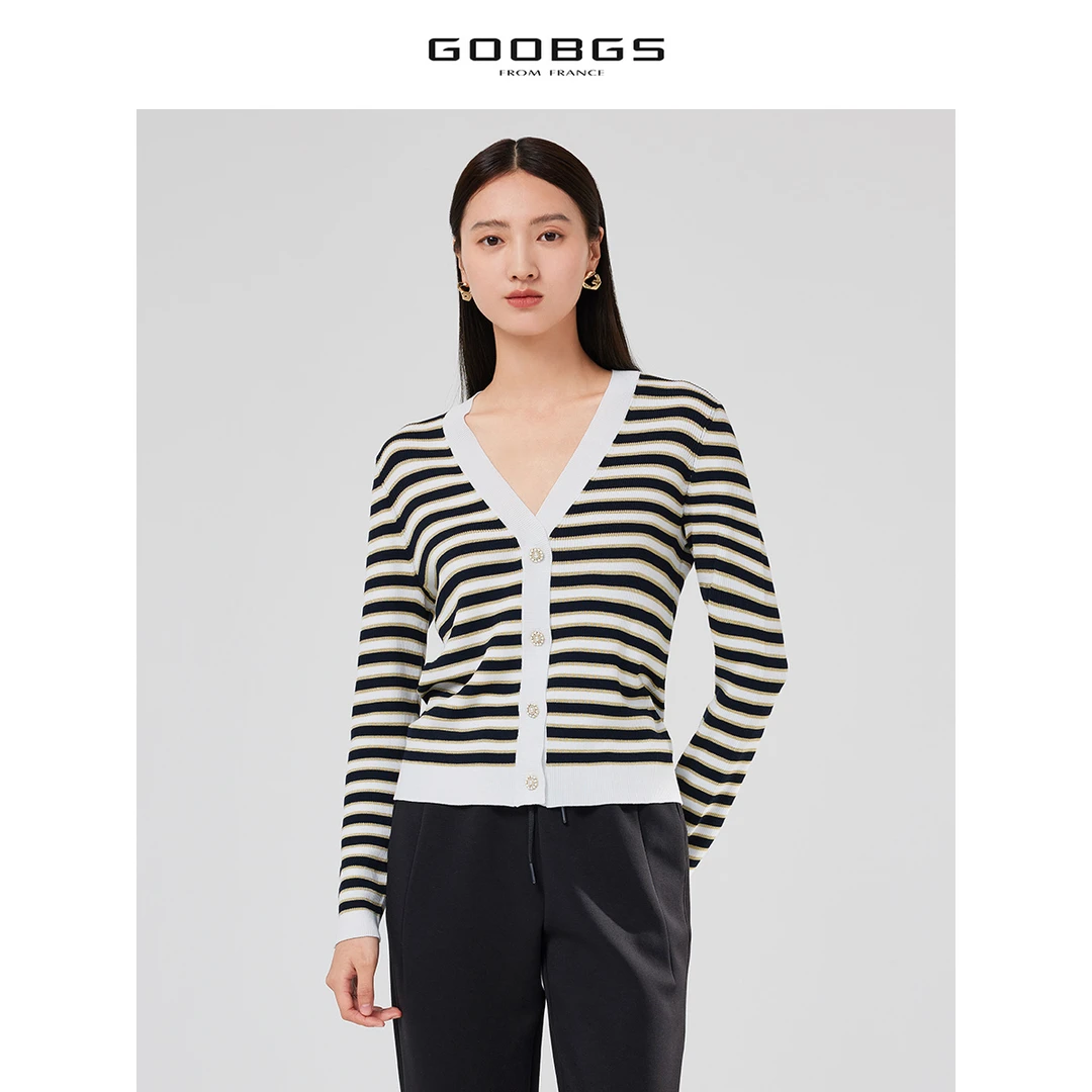【籽言专享 】谷邦GOOBGS 黑白条纹针织开衫 G3174709