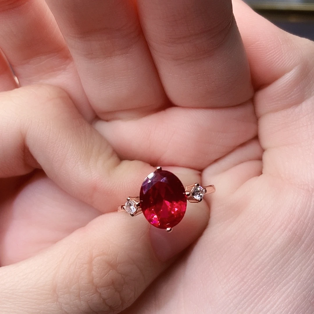 戒指红宝石银S925镶嵌