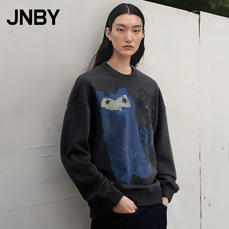 【商场同款新品】JNBY/江南布衣25春圆领卫衣女猫咪图案5P2414580