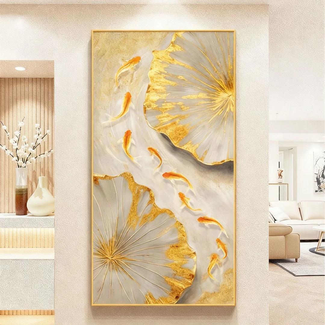 正对门玄关现代装饰画九鱼图玄关装饰画轻奢高级感走廊过道壁画