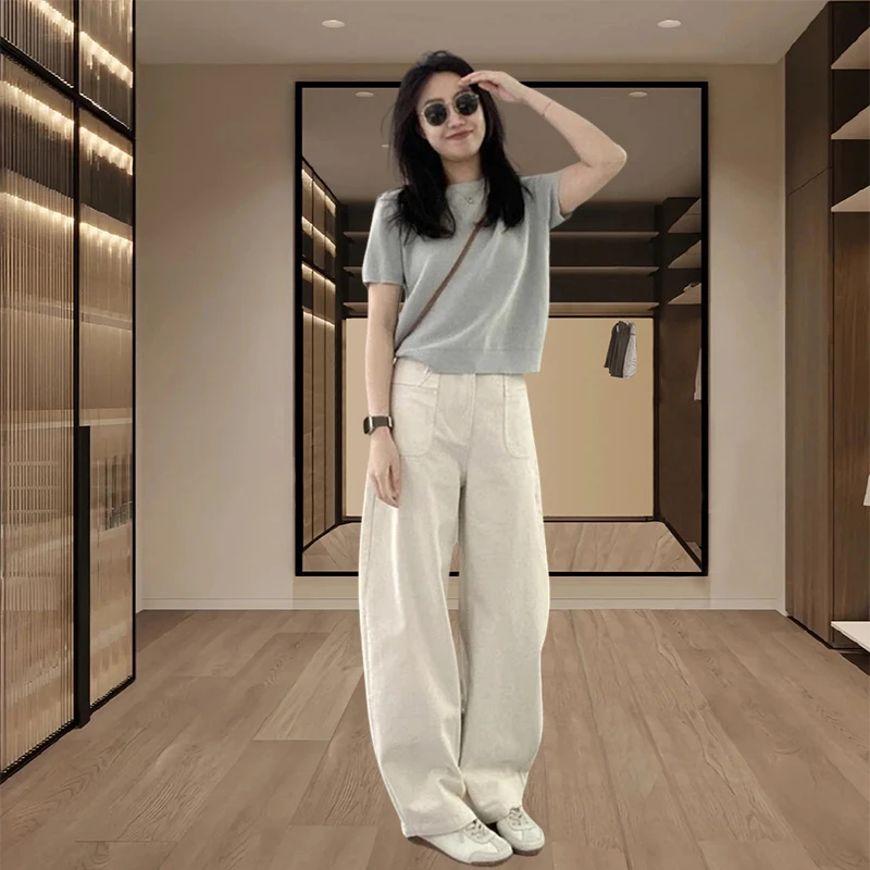 2025夏季新款韩系温柔风慵懒感短袖T恤阔腿裤两件套别致套装女士
